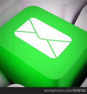 Email concept icons means electronic mail correspondence using internet. Sending messages online means quick communications - 3d illustration. Envelope Computer Key In Blue For Emailing Or Contacting