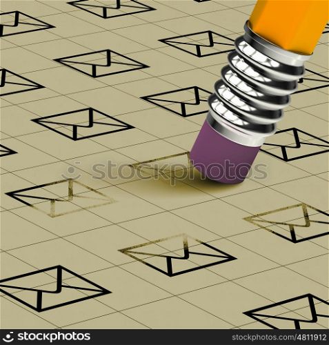Email concept. Image of pencil with rubber erasing drawings