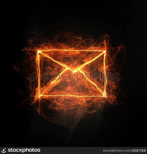 Email conceptual image. Email concept with light glowing symbol on dark background