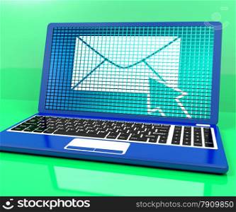 Email Icon On Laptop Showing Emailing Or Contacting. Email Icon On Laptop Shows Emailing Or Contacting