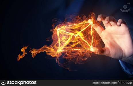 Email messaging concept. Glowing light email symbol on dark background
