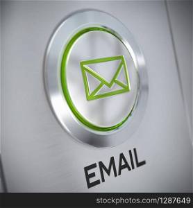 email symbol on a metal button, green color and light, e-mail concept. Email Symbol