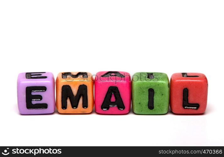 email - word made from multicolored child toy cubes with letters