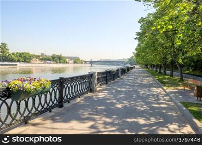 embankment of the Moscow River on a sunny summer morning