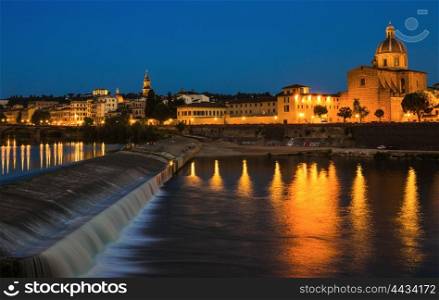 Embankment of the river Arno in Florence at night