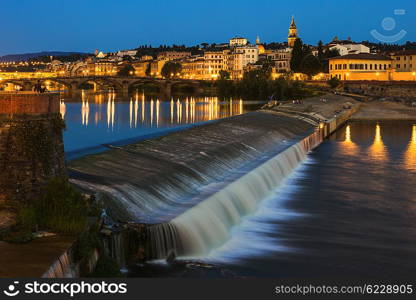 Embankment of the river Arno in Florence at night