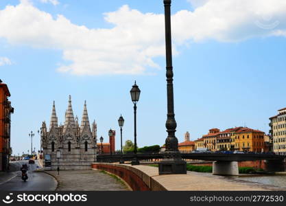 Embankment of The River Arno in The Italian City of Pisa