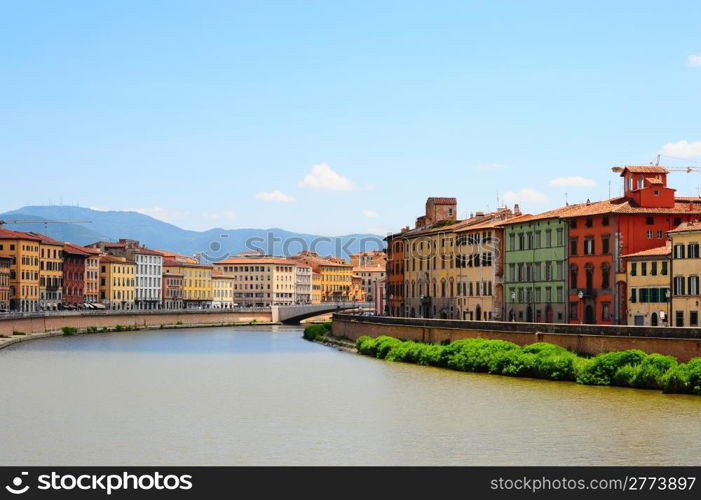 Embankment of The River Arno in The Italian City of Pisa