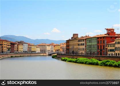 Embankment of The River Arno in The Italian City of Pisa