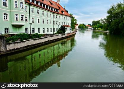 Embankment of the River Isar in German City of Landshut
