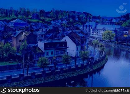 Embankment of the River Ourthe in the Belgian City of La Roche at Night
