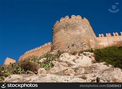 Embattled wall in the Alcazaba of Almeria, medieval moorish fortress dating from the 10th century.