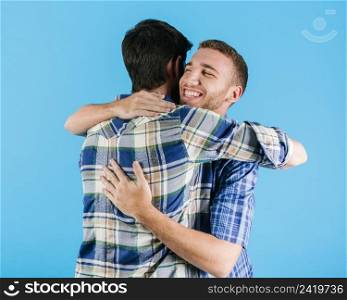 embracing men plaid shirts