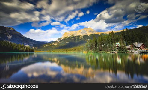 Emerald Lake in August at golden hour long exposure