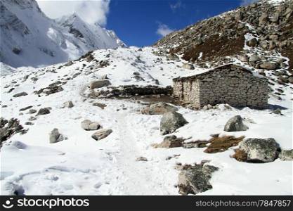 Emergency hut near Larke pass in Nepal