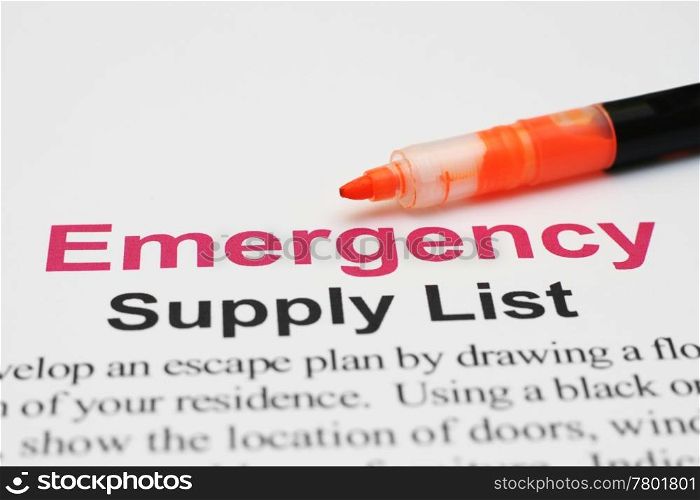 Emergency supply list