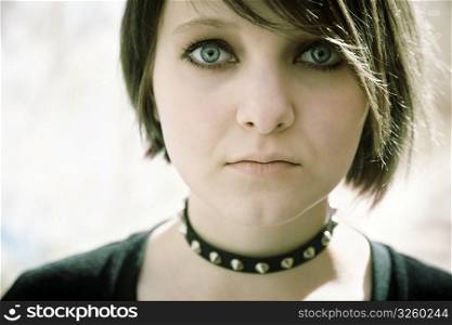 emo or goth young woman, natural light, special toned, selective focus on eye
