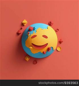 Emoticon Delight Minimalistic 3D Craft Illustration for World Emoji Day Festivities. For print, web design, UI, poster and other.