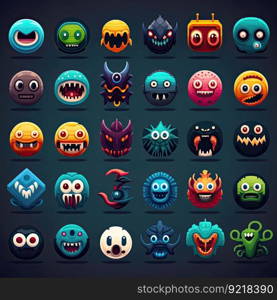 emoticon monster character avatar ai generated. cheerful expression, square demon, scary comic emoticon monster character avatar illustration. emoticon monster character avatar ai generated