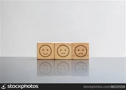 emotion face block. Emoticon for user reviews. Service rating, ranking, customer review, satisfaction, evaluation and feedback concept