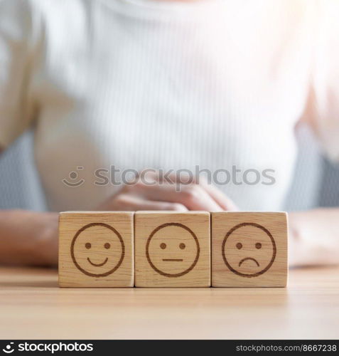 Emotion face block for customer review, experience, feedback, satisfaction, survey, evaluation, assessment, mood, world mental health day concept