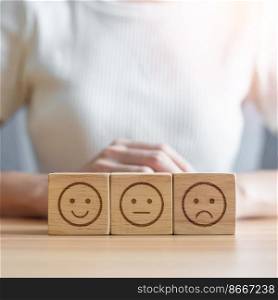 Emotion face block for customer review, experience, feedback, satisfaction, survey, evaluation, assessment, mood, world mental health day concept