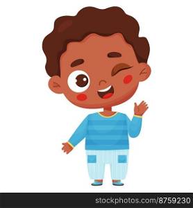 emotion. Playful joyful dark-skinned boy winks.   Vector illustration in cartoon style    