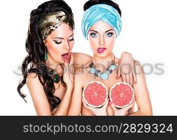 Emotional Glossy Women with Grapefruit - Creativity and Glamour