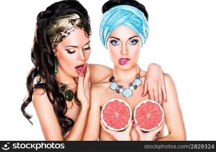 Emotional Glossy Women with Grapefruit - Creativity and Glamour