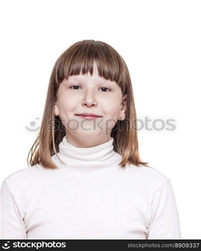 emotional Headshot of happy school girl  isolated on white. happy school girl 