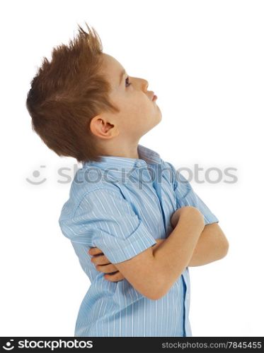 Emotional portrait of little boy . isolated on white