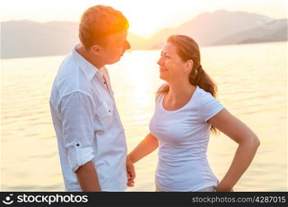 emotions of the happy couple in the sunlight