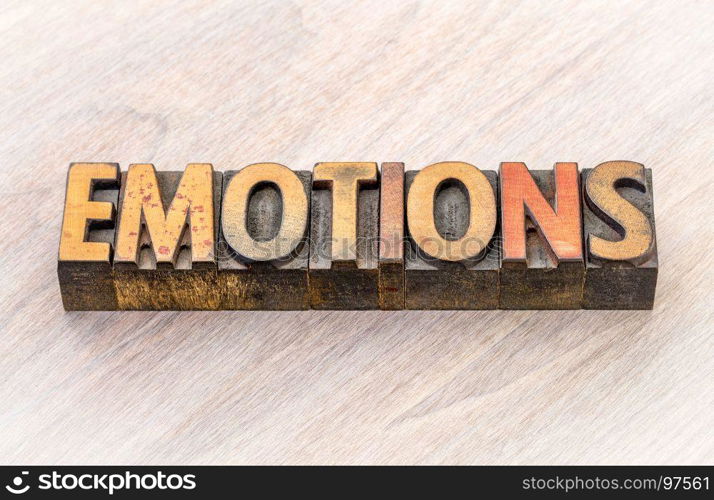 emotions word abstract in vintage letterpress wood type