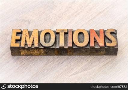 emotions word abstract in vintage letterpress wood type