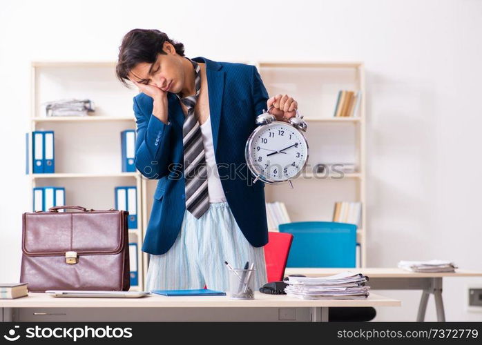 Employee coming to work straight from bed