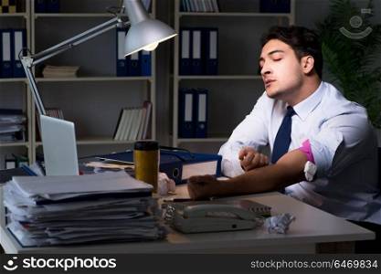 Employee relieving stress from overtime with drugs narcotics