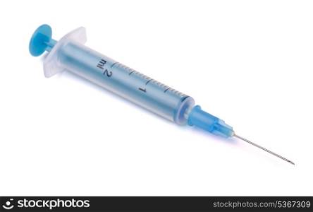 Empty 2 ml medical plastic syringe isolated on white