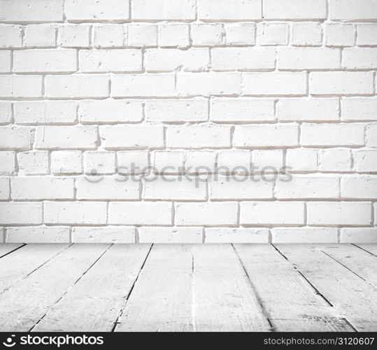 Empty abandoned Interior, vintage background of brick stone wall and wooden floor