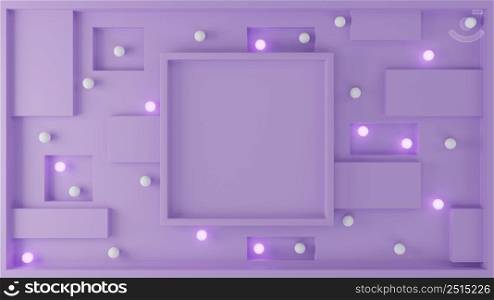 Empty abstract frame with illuminated geometry shape background for product presentation 3D rendering illustration