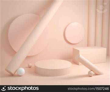 Empty Abstract Geometric Podium With Cream Color 3d render
