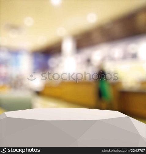 Empty abstract laminate shelf and blurred background for product presentation