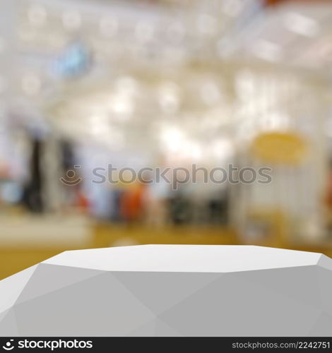 Empty abstract laminate shelf and blurred background for product presentation