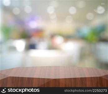 Empty abstract wooden shelf and blurred background for product presentation