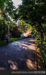 Empty alley in Cismigiu park in Bucharest, capital city of Romania