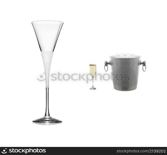 empty and full champagne glass isolated on white background. empty and full champagne glass