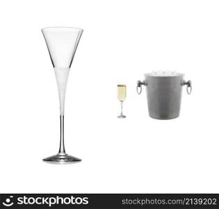 empty and full champagne glass isolated on white background. empty and full champagne glass