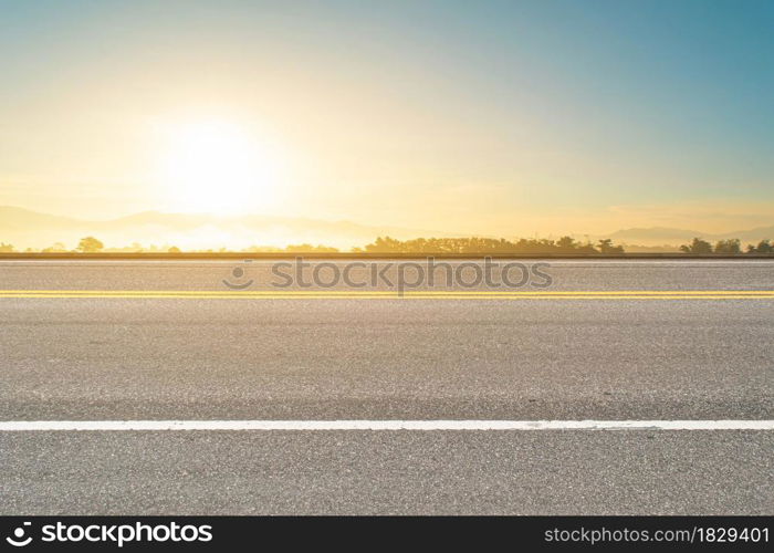 Empty asphalt road and sky nature landscape at sunrise background.