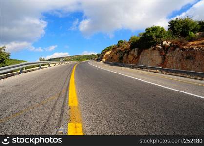 Empty asphalt road in the North Galilee in Israel.