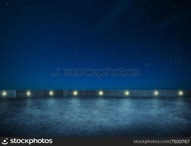 Empty asphalt roof top with night sky.