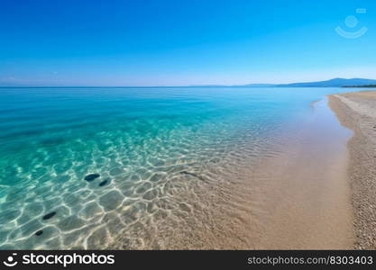 empty azure sea beach, summer vacation copy space generative ai.